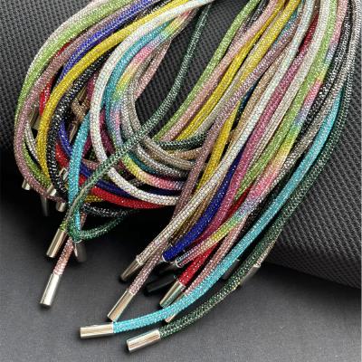 China High tenacity tr075 custom fashion clothing accessories draw rope 120cm rhinestone hoodie string with round end for sale