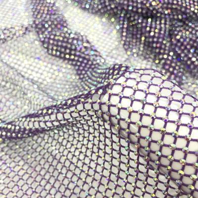 China Flatback wholesale hotfix diamond fabric rhinestone stretch bling crystal mesh va140 by the yard for dress for sale