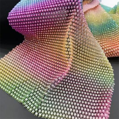 China Wholesale Flatback Width Elastic Crystal Trimming Rhinestone Plastic Mesh 21cm va036 For Clothes for sale