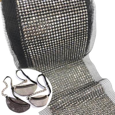 China Pointback stock 24rows hematite resin rhinestone rhinestone mesh trimming fa024 for bag and garment for sale