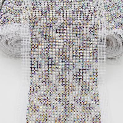 China Pointback fa004 fashion ab color diamond mesh chain 24rows rhinestone roll mesh crystal setting for dress for sale