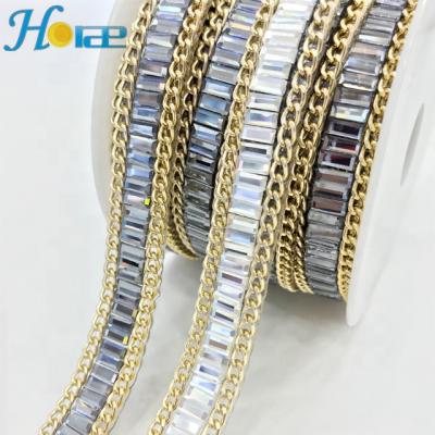 China TR034 Flatback Shoe Decoration Rhinestone Band Iron On Rhinestone Chain Trim for sale