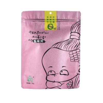 China Barrier Plastic Bag With Zipper For 128g Spicy Oatmeal Flavor Pink Stand Up Pouch for sale