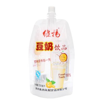 China Safety Soymilk 250ml Short Shelf Life Plastic Bags With Spout For Beverage for sale