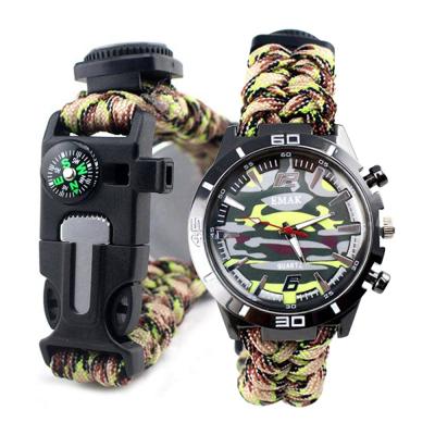 China Sports Baiyuheng Camping Survive Kit Wrist Military Bands Paracord Outdoor Tactical Survival Watch for sale