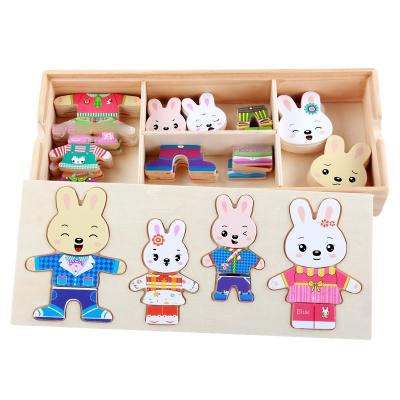 China Construction Children Wooden Wooden Rabit Change Clothes Boy Baby Puzzle for sale