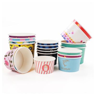 China Disposable Biodegradable Print Ice Cream Eco - Friendly Custom Paper Cup With Lid for sale