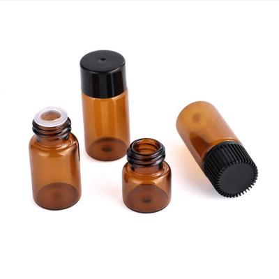 China Wholesale Mini Empty Amber Essential Oil Bottles Personal Care 1ml 2ml 3ml 5ml Glass Bottle Screw Cap for sale