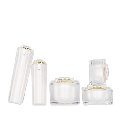 China Wholesale Appearance Cosmetic White Exquisite Square Jar Empty Acrylic Jar Set for sale