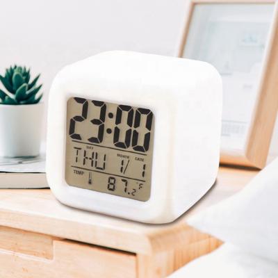 China Calendars LED 7 Color Changing Light Seven Colors Digital Alarm Clock Thermometer Night Spot Desktop Alarm Clock for sale