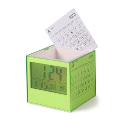 China Files LCD Temperature Pen Holder Digital Alarm Clock for Gift Promotion Desk Table Clock with DIY Pictures Logo Customized for sale