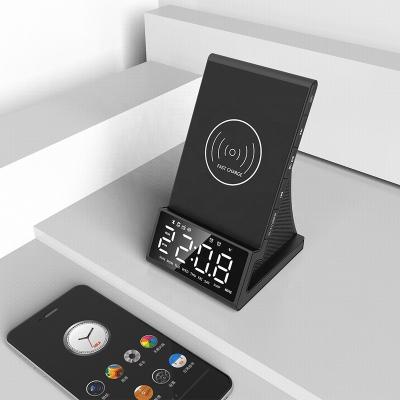 China Calendars BT Speaker Alarm Clock LED Radio Wireless Charging Alarm Clock with Dock Holder Fm Radio USB Wireless Charging Fast Charger for sale