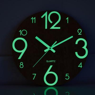 China Antique Wood Noctilucence Night Light Wall Clock Quartz Style Table Desk Clock for Living Room Decoration Despertador reloj for sale