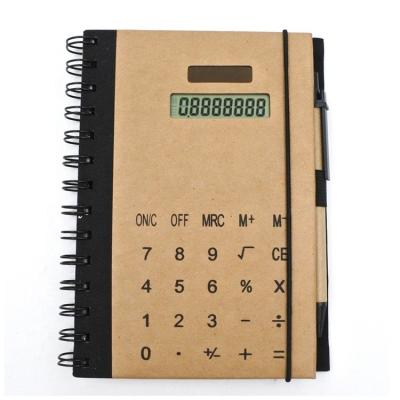 China Hard Cover Book Logo 8 Promotional Digits Notepad Solar Electronic Calculator with Pen Notebook Calculator for sale