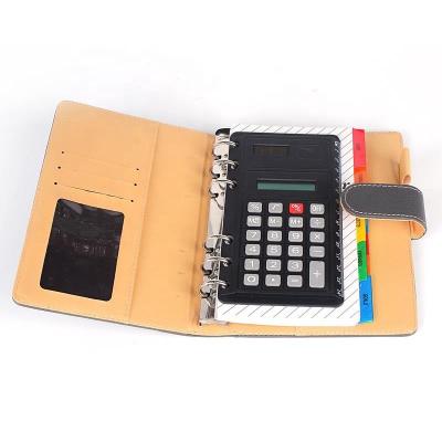 China Promotional Gift Customized Leather Hardcover Book PU Leather Notebook Pen Calculator Private Label Digit 8 Digit Battery Power Memo Pad for sale