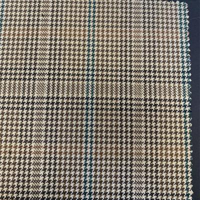 China Double Faced 21 Years New Fabric 50% Wool 50% Green Coffee Worsted Grid Polyester Clothing Fabric Beige for sale