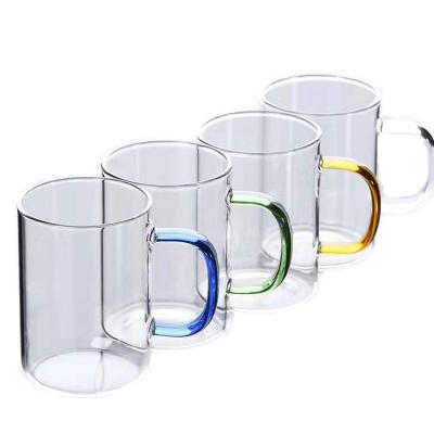 China Sustainable Coffee Mug Tea Cup Drinking Mugs With Colored Handle Attached Glass Customized Packing Acceptable for sale