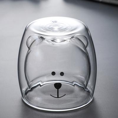 China Sustainable Premium Reusable Wholesale Cute Bear Coffee Mug Double Wall Glass Borosilicate Glass Mug for sale