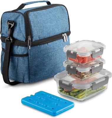 China Heat Resistant 8-Piece Insulated Lunch Box Set - Turquoise Insulated Lunch Bag For Women Men - 6 PC Glass Food Container Set for sale