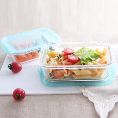 China Bento Heat Resistant Glass Box Set Lunch Box Heat Resistant Glass Food Storage Container Set With Plastic Lid for sale