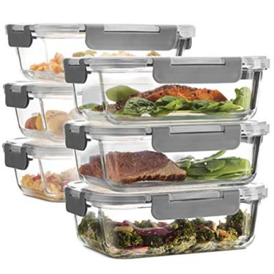 China 6-Pack Meal Prep Containers Heat Resistant Glass Food Prep Containers With Lids Snap Lock Food Storage Lunch Airtight Container for sale