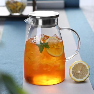 China 2000ml Sustainable Transparent Handmade Glass Water Pitcher Jug Set With Lid for sale