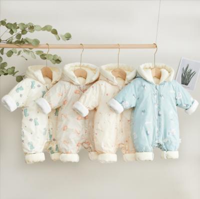 China Newborn Infant Long Sleeves Overalls Soft Comfy 100% Cotton Baby Clothes Autumn Winter Warm Long Sleeve Babies Boys Hooded Rompers for sale