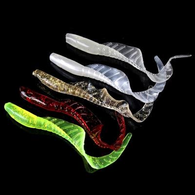 China General fishing soft silica dig wrom to lure bait for grub worm baits fishing tackle 11cm lure soft baits with hoop tail for sale