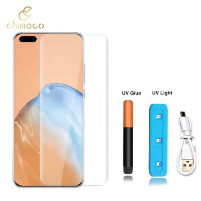 China Anti-fingerprint/bubble free sensitive contact glue UV tempered glass screen protector for Huawei P40 pro for sale