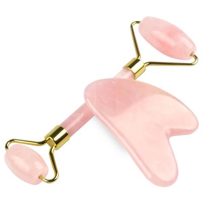 China Rose Quartz Jade Roller For Facial Beauty Massager Tool Face Massage Roller for sale