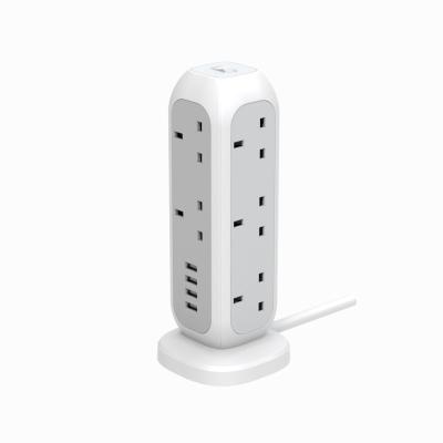 China UK Safty Power Strip Tower Extension Lead , Multi Surge Protector Plug Power Strip Switched Charging Station with 4 USB for sale