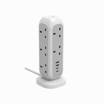 China Safty 11 Way Tower Extension Lead with 4 Slots (2M) | 11 Way Multi Plug Socket with Surge Protection | 2m power strip with switch for sale