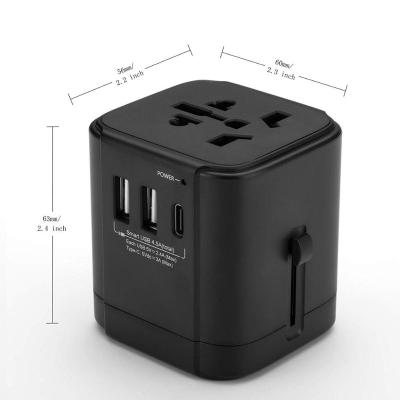 China Safty Worlplug Universal Travel Adapter with Type-C and Fast Charge for sale