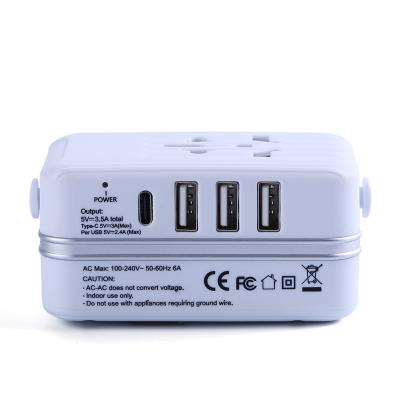 China Commercial Wholesale Power Adapter Universal Items Gift Travel Adapter with Type-C Smart Charger and 3 USB Plug for sale