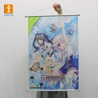 China UV Resistant Indoor Satin Fabric Polyester Anime Hanging Banner, High Quality Full Color Printed Aluminum Plastic Hanger Cartoon Poster for sale