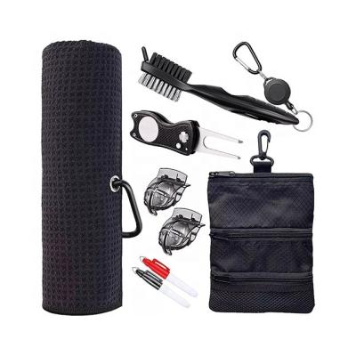 China Microfiber High Grade Business Golf Accessories Kit Gift Set Golf Towel Club Towel Club Brush Dibble With Ball Marker Ball Liner Pen for sale