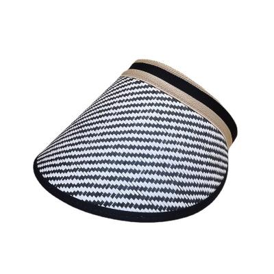 China Character Summer Plaid Pattern Sun Hat Visor Hat Vacation Beach Curved Straw Hats For Women for sale