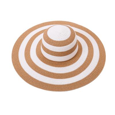 China Straw Hats Girls Outdoor Striped Sun Patchwork Women Brim Beach Adult Hat Summer Female Casual Paper Striped Hats New for sale