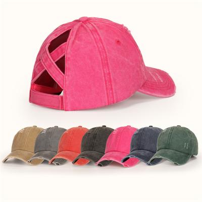 China Vintage JOINT Women Back Elastic Pony Tail Hat Bun Messy Ponytail Hat 100% Cotton for sale