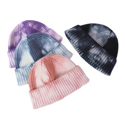 China JOINT Wholesale Adult Brimless Tie Dye Hat Knit Beanies Hat With Logo for sale