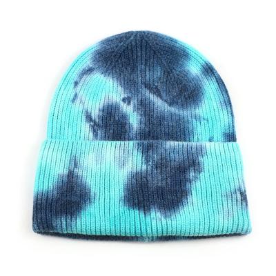 China JOINT Women Girl Hot Tie Dye Knit Beanie Ribbed Winter Hat Soft Colorful Tie Dyed Cashmere Beanie Hat for sale