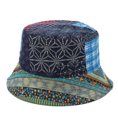 China Vintage Mens Floral Print Cotton Style Patchwork Hip Hop Punk Hat Solid Cap Women Fisherman Hat Bucket Hat for sale