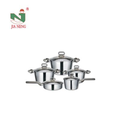 China Escapsulated Bottom 10 Pcs Sustainable Stainless Steel Cookware Set For Commercial Kitchen High Quality Jazz Cookware Set for sale