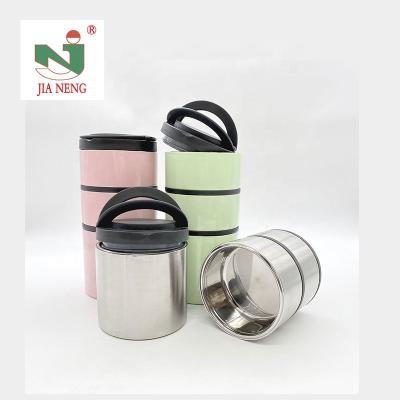 China Stainless Steel Round Shape Stocked Lunch Boxes Heat Insulated Lunch Box With 3 Layers for sale