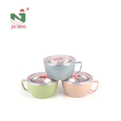 China Sustainable Wholesale Colored Plastic Stainless Steel Insulation Instant Noodle Bowl With Lid for sale