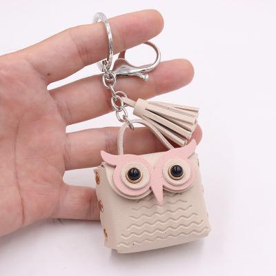 China High Quality Hot Sale Designer Vegan Leather Pouch Owl Key Chain Owl Coin Purse Tassel Leather Pouch Bags Key Chain for sale