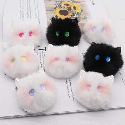 China High Quality Factory Direct Sales Cute Figure Cat Hairball Pendant Key Chains Cartoon For Girls Gifts Cat Head Pompom Keychain for sale