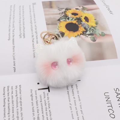 China Wholesale Cute Tiny Bag Cat Head Pompom Keychain Dangle Cartoon Cat Soft Plush Toy Keychain Spot High Quality Small for sale