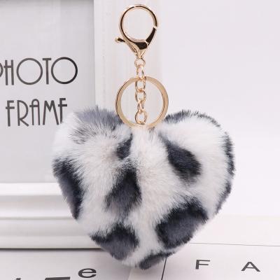 China High Quality Factory Supply Rabbit Hair Ball Heart Chain Soft Imitation Pendant Bag Rabbit Key Chain Pom Pom for sale