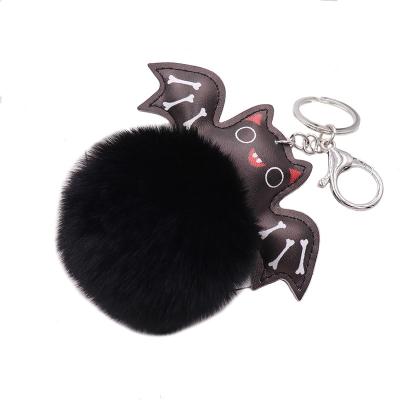 China New High Quality 2023 Halloween Black Bat Fur Ball Plush Bag Key Chain Toys Key Chain Pendant Fluffy Pompom for sale